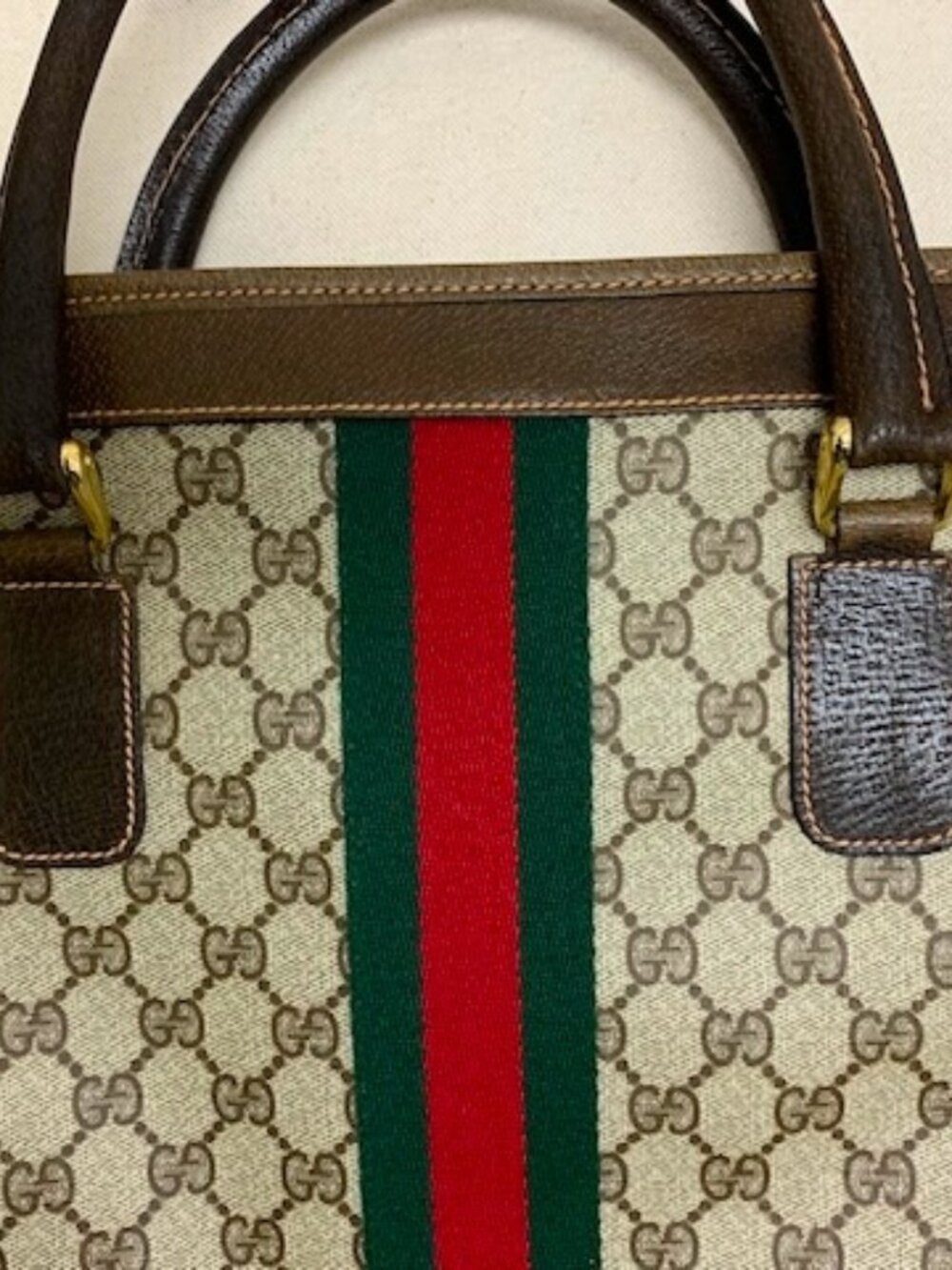 Vintage Gucci Monogram Canvas Sherry Line Tote with red gucci dust bag - Picture 6 of 16